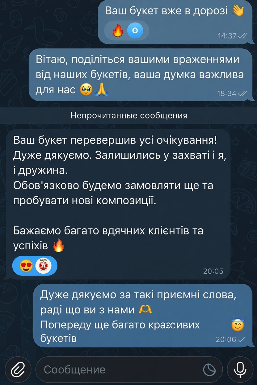Відгук клієнта в месенджері: букет перевершив усі очікування